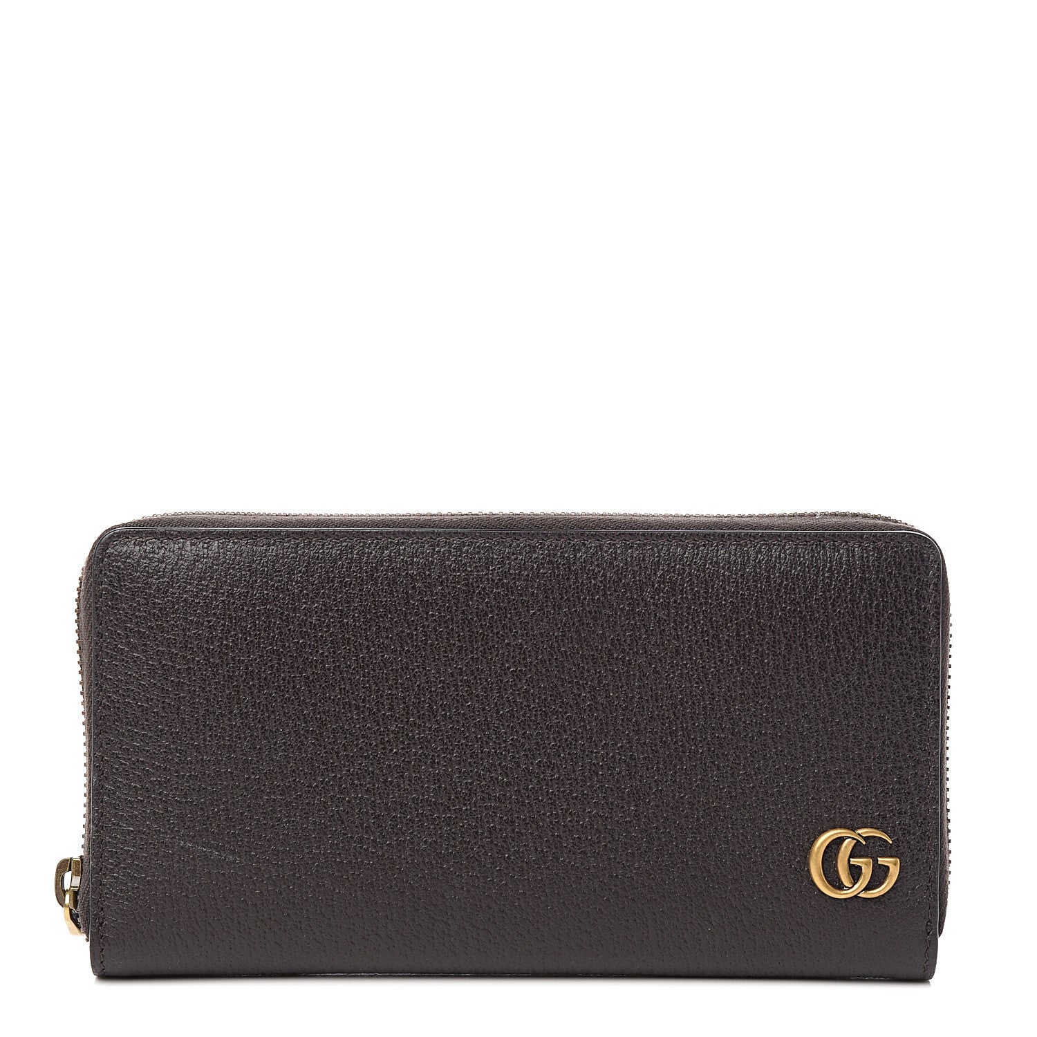 Gucci Dollar Calfskin Boar Effect GG Marmont Zip Around Wallet Dark Cocoa 1 of 6