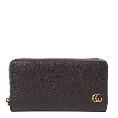 Gucci Dollar Calfskin Boar Effect GG Marmont Zip Around Wallet Dark Cocoa 1 of 6