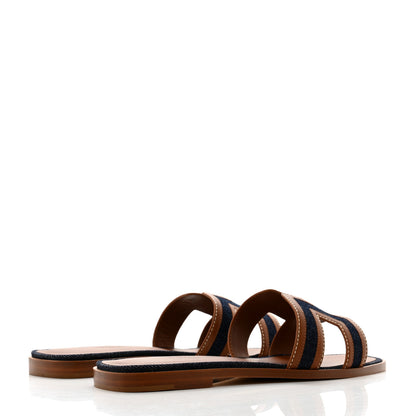 Hermes Calfskin Denim Oran Sandals 38 Bleu Brut Gold 4 of 9