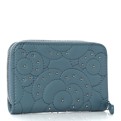 Chanel Lambskin Camellia Embossed Studded Zip Coin Purse Blue 3 of 10