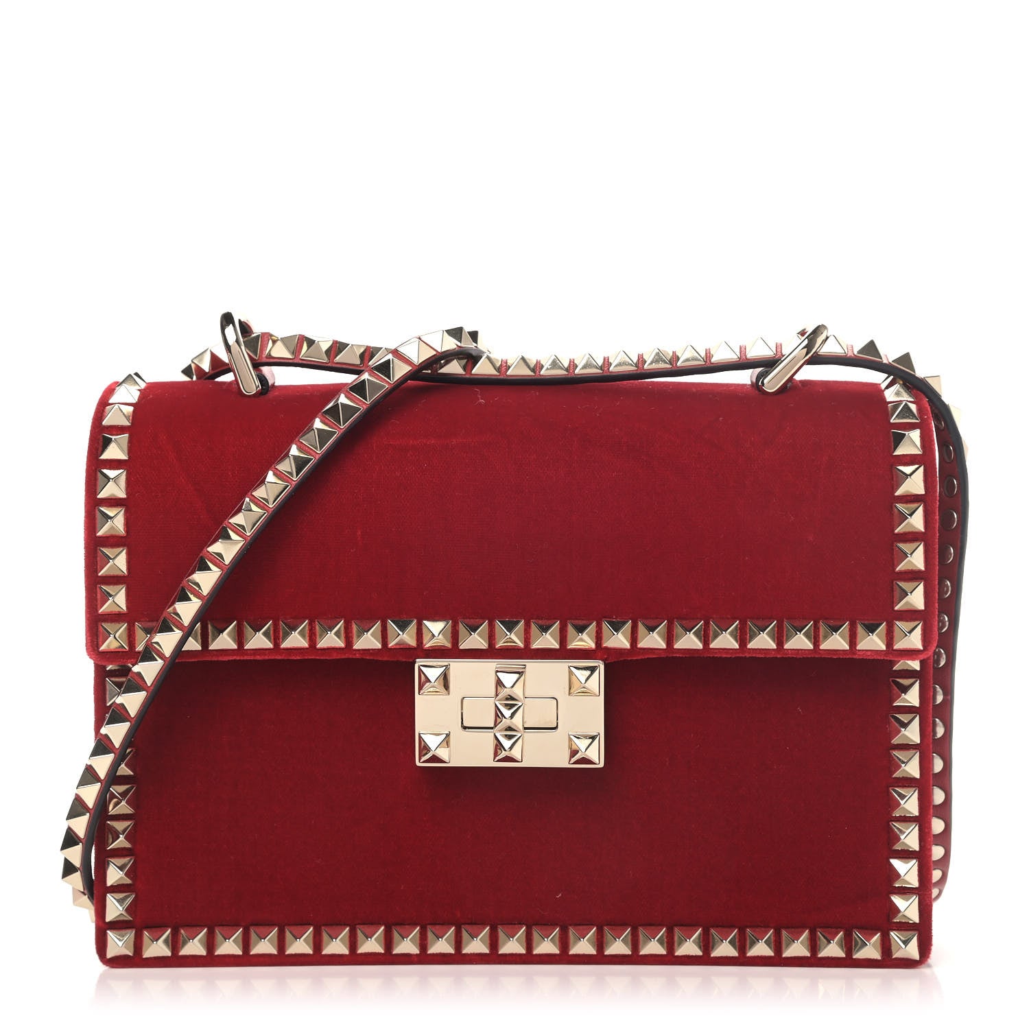 Valentino Garavani Velvet Small Rockstud No Limit Shoulder Bag Red 1 of 6