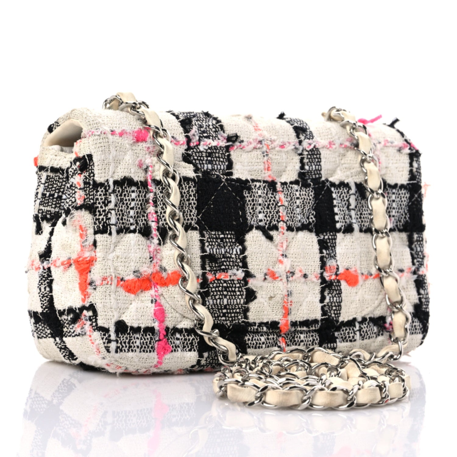 Chanel Tweed Quilted Mini Rectangular Flap Black White Pink 3 of 19