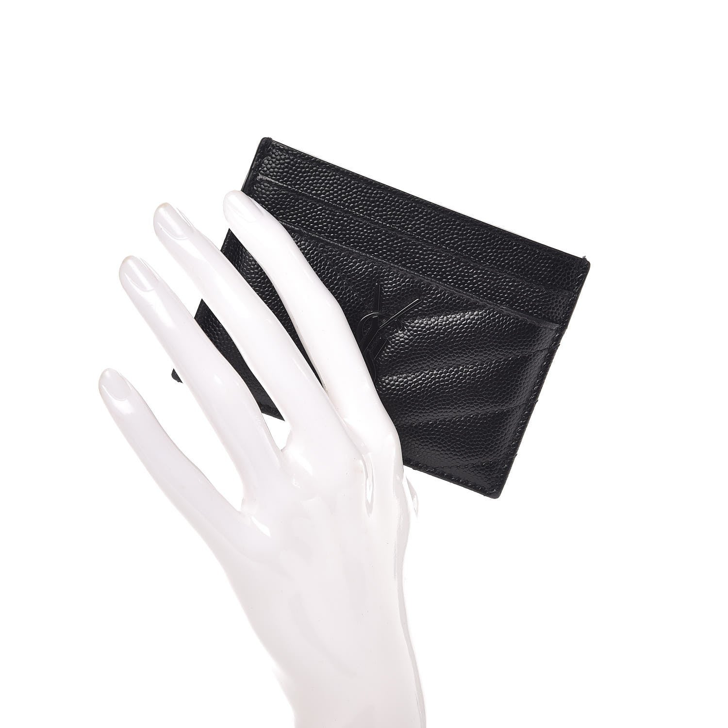 Saint Laurent Grain De Poudre Matelasse Chevron Monogram Credit Card Case Black 2 of 8