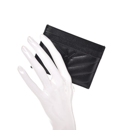 Saint Laurent Grain De Poudre Matelasse Chevron Monogram Credit Card Case Black 2 of 8