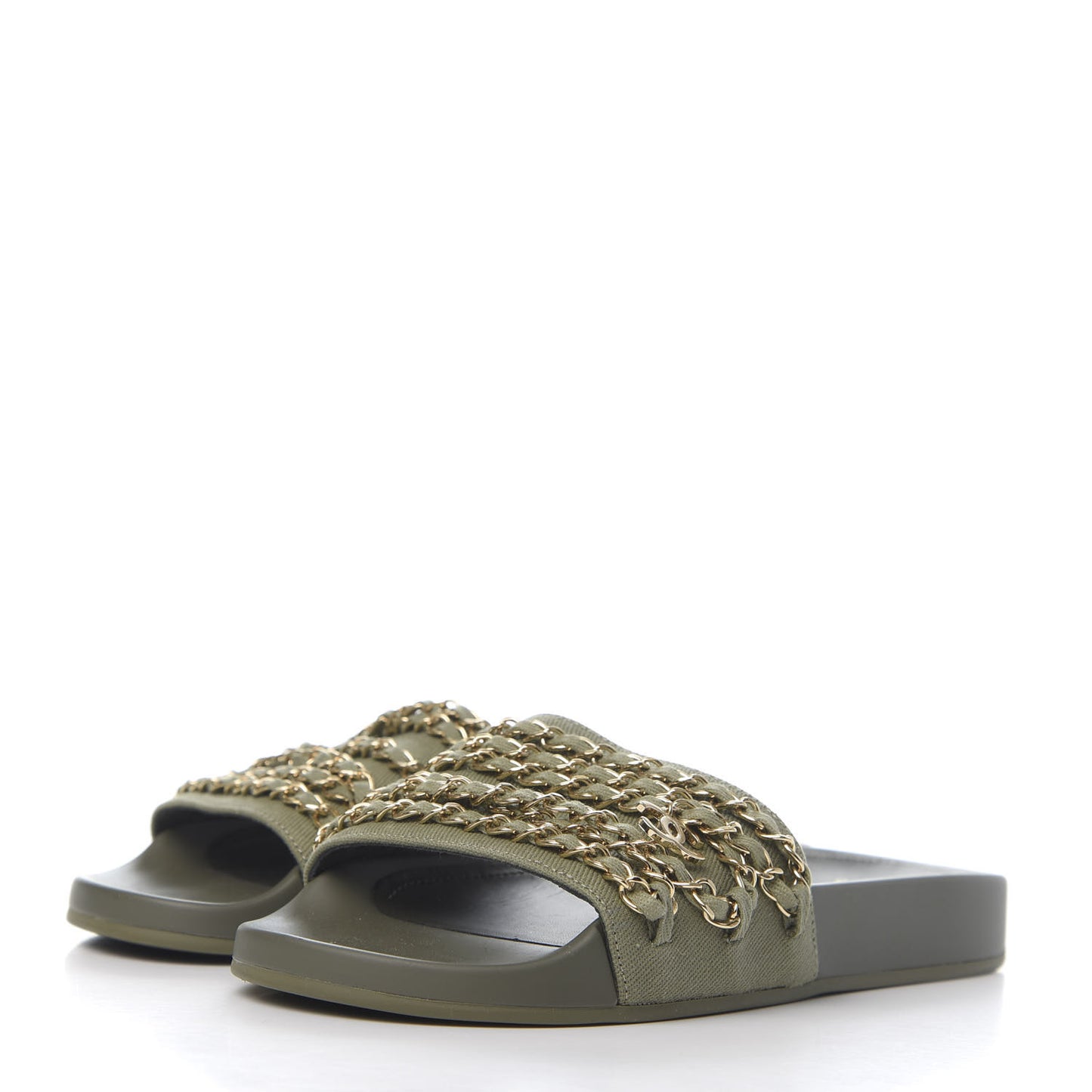 Canvas Chain Flat Sandals 37 Khaki
