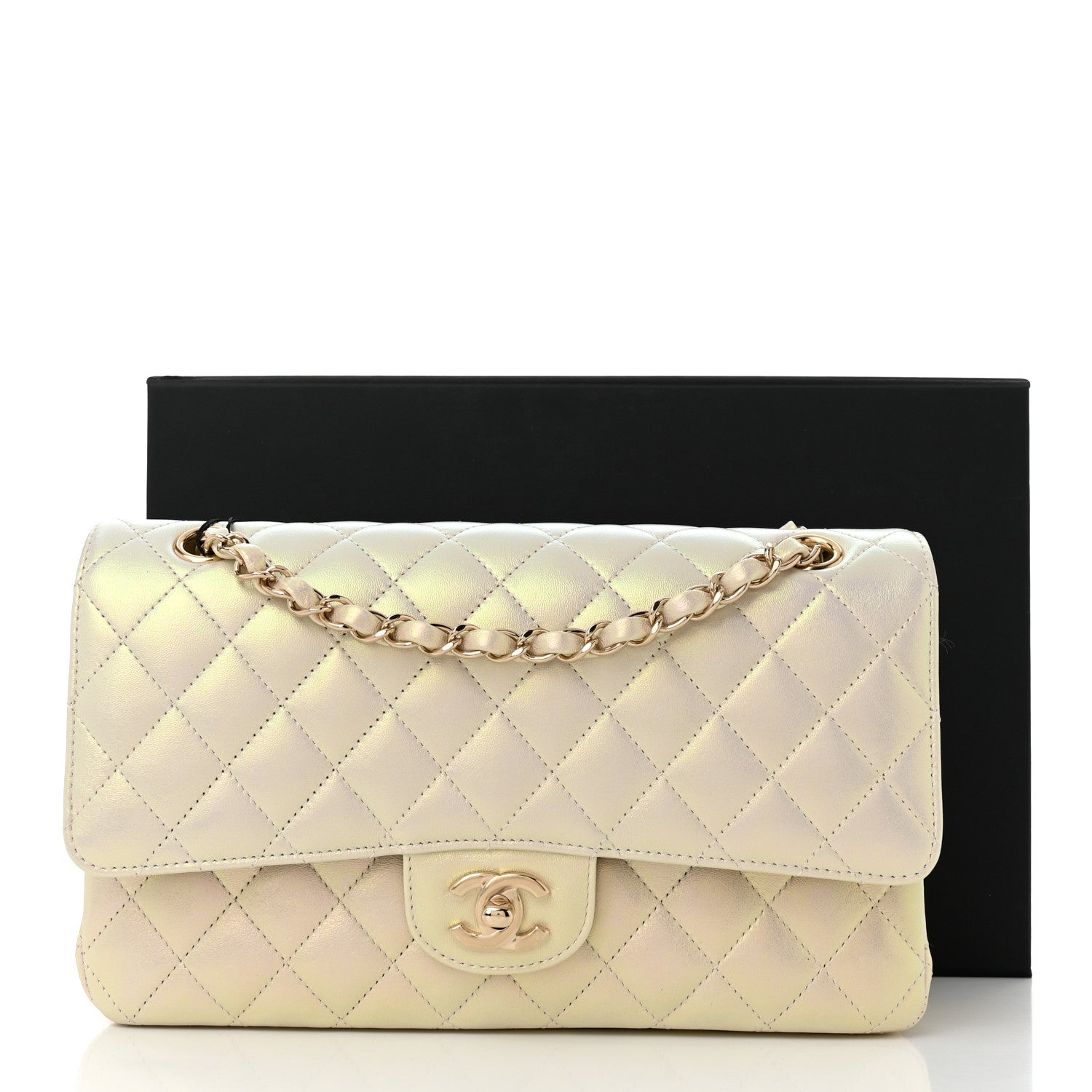 Chanel Iridescent Lambskin Quilted Medium Double Flap Ivory 11 of 11