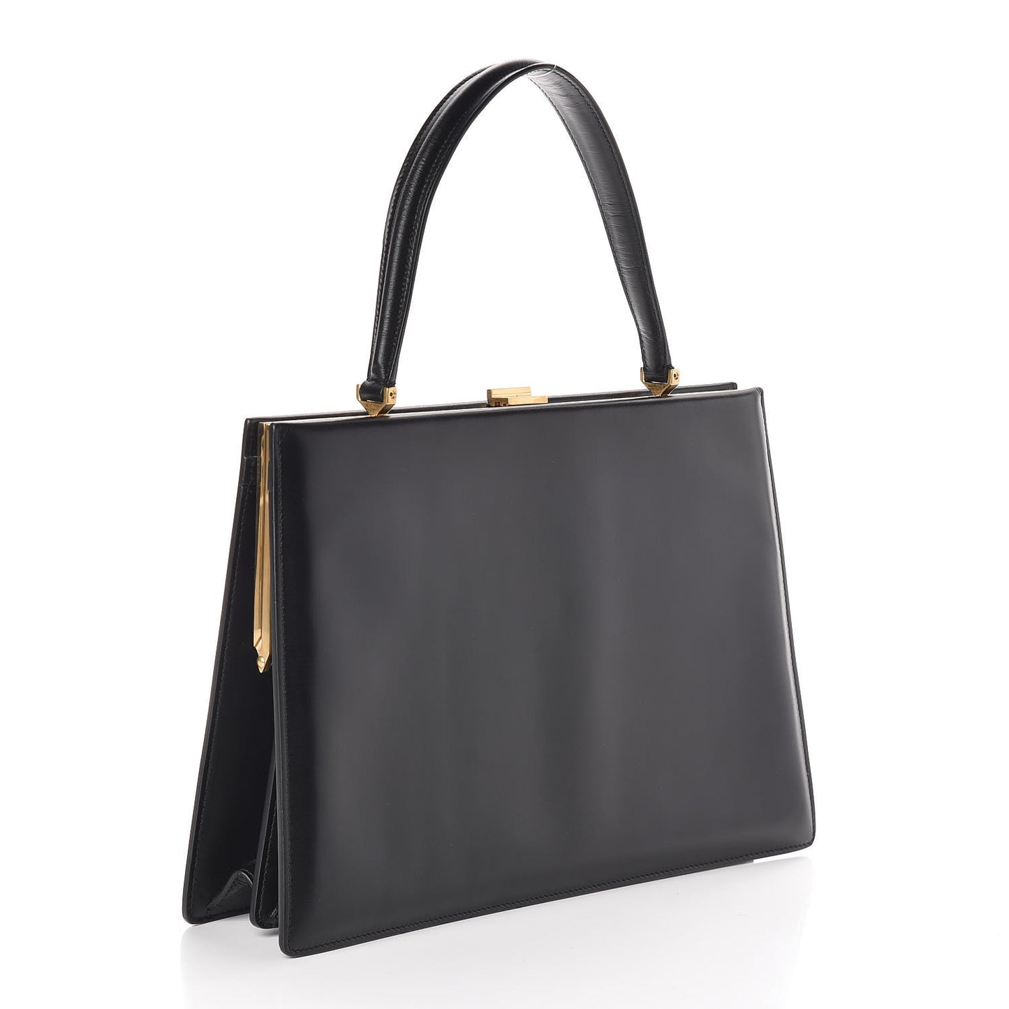 Sleek Calfskin Medium Clasp Bag Black