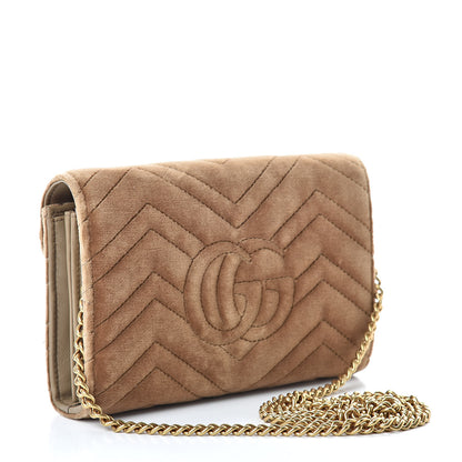 Gucci Velvet Matelasse GG Marmont Chain Wallet Taupe 3 of 14