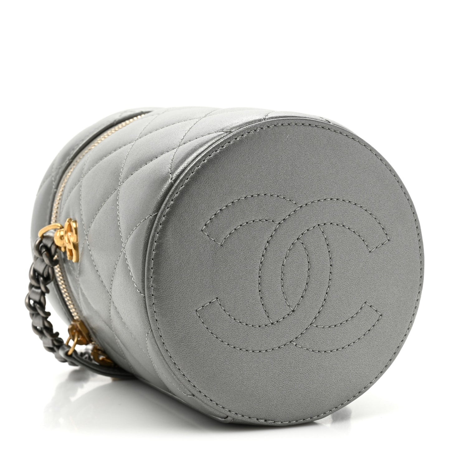 Metallic Lambskin Quilted Side Note Vanity Grey