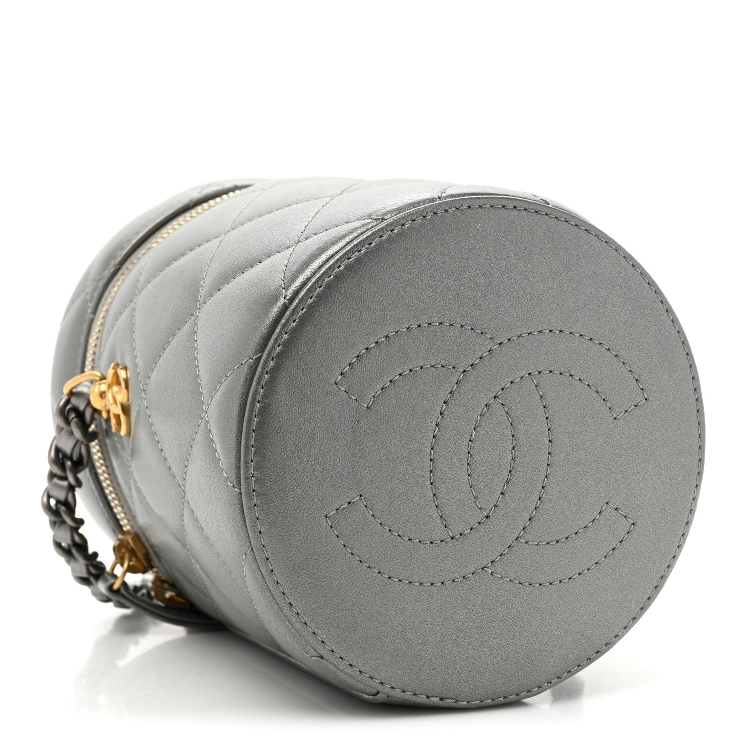 Chanel Metallic Lambskin Quilted Side Note Vanity Grey 4 of 11