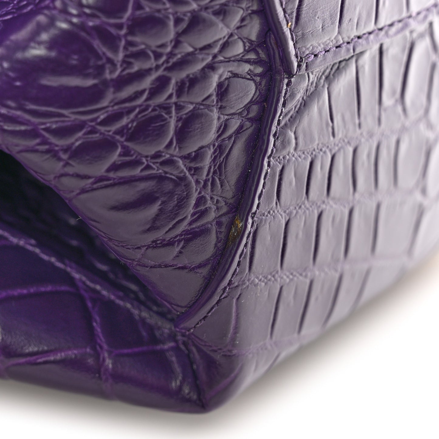 Calfskin Crocodile Embossed Doll Top Handle Bag Purple