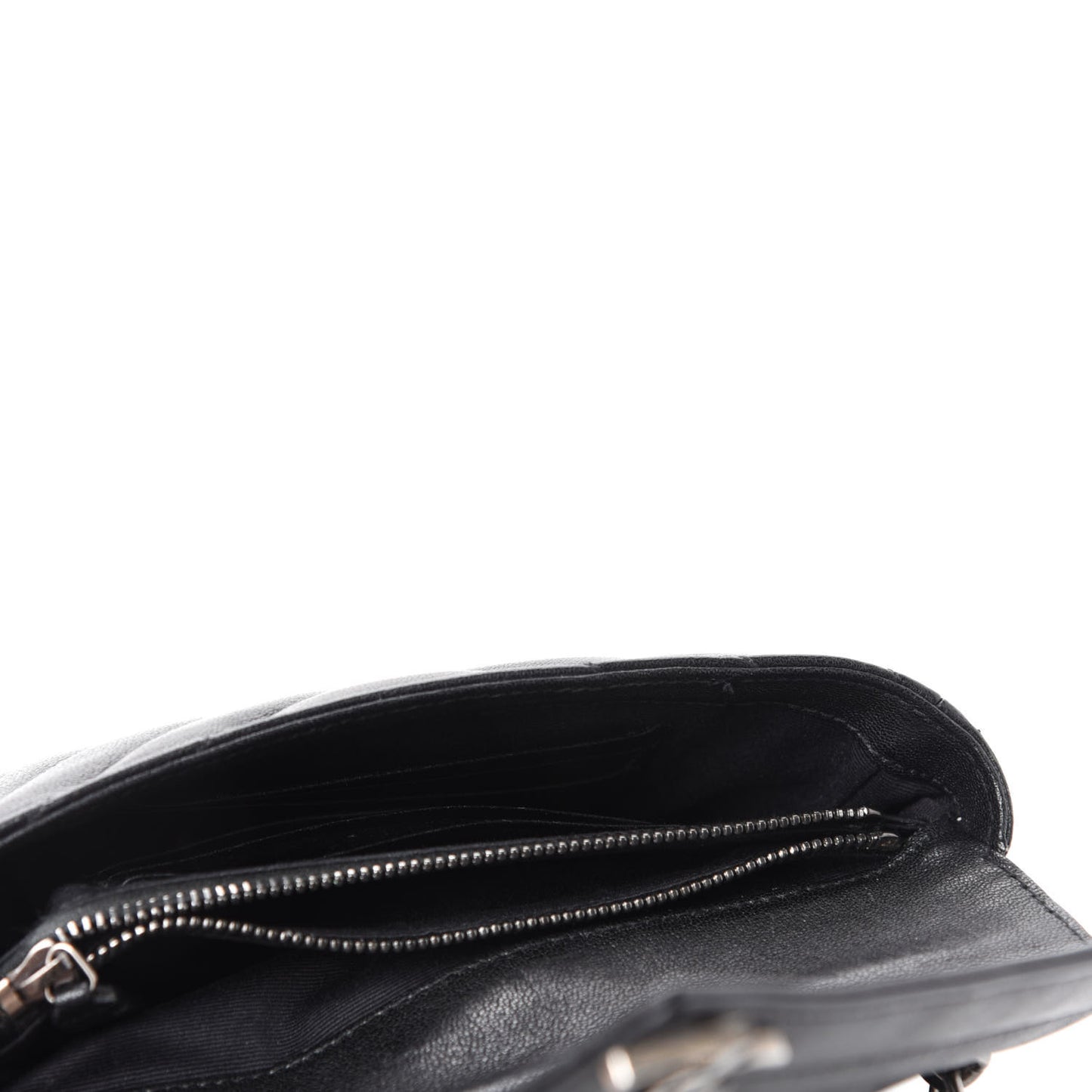 Sheepskin Matelasse Chevron Monogram College Chain Wallet Black