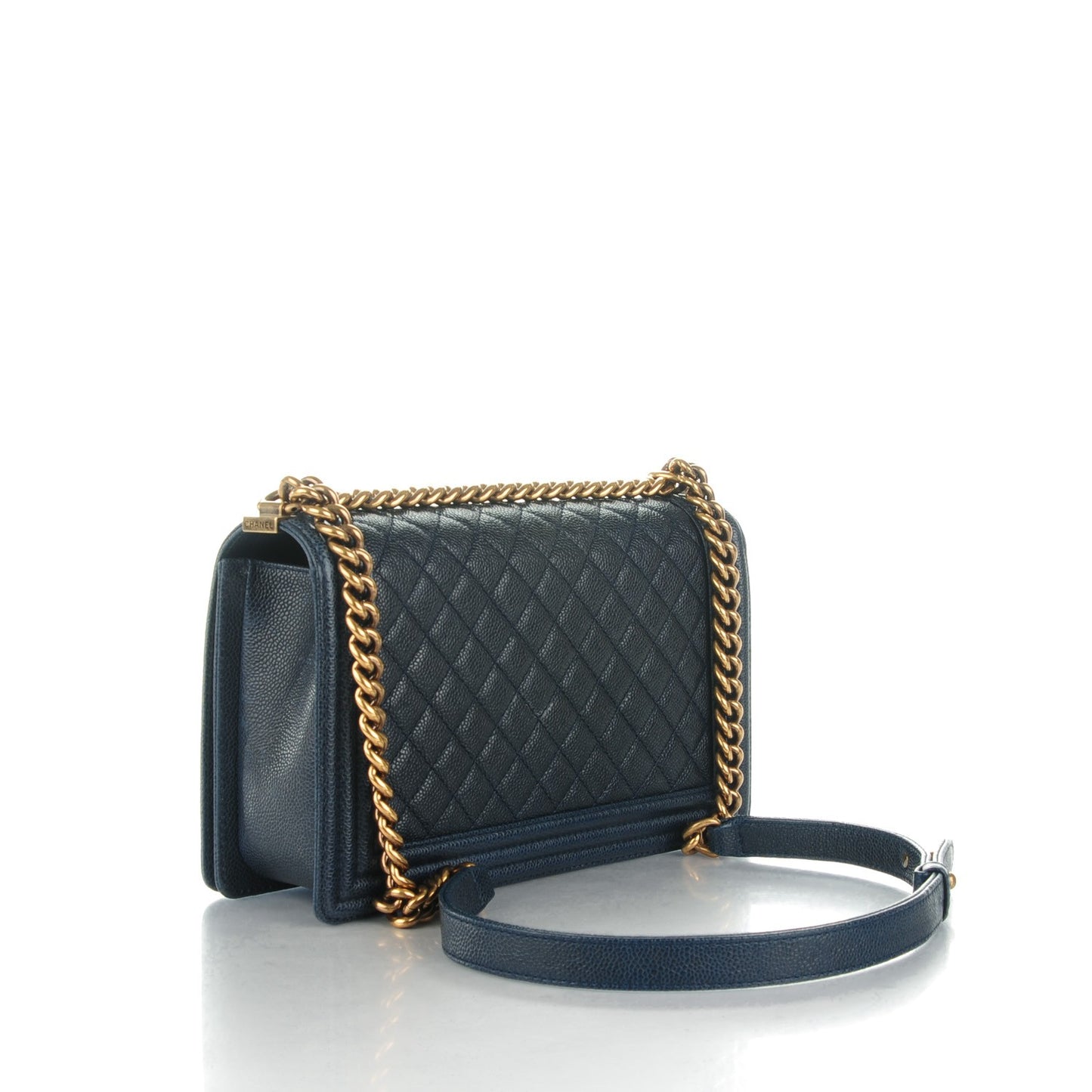 Caviar Quilted New Medium Boy Flap Dark Navy Blue