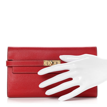 Hermes Epsom Verso Kelly Longue Wallet Rouge Casaque Bleu Thalassa 2 of 15