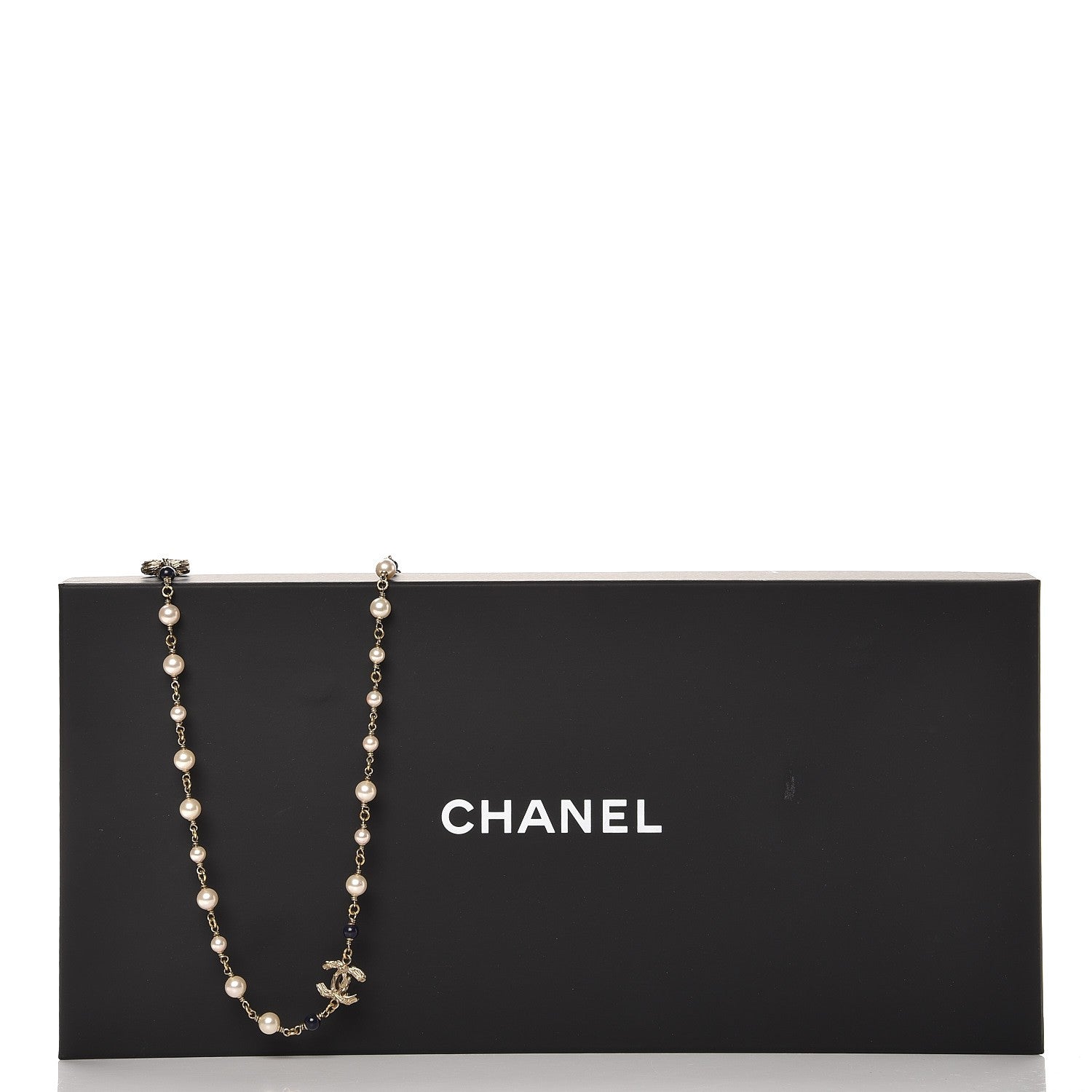 Chanel Pearl Bead Crystal CC Long Necklace Navy Gold 4 of 4