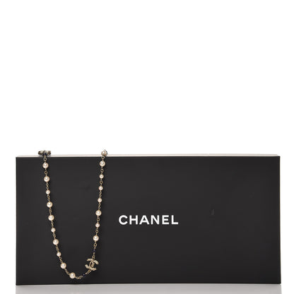 Chanel Pearl Bead Crystal CC Long Necklace Navy Gold 4 of 4
