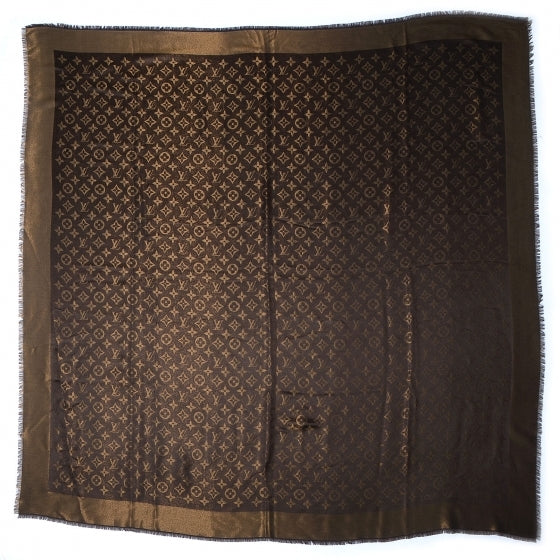 Louis Vuitton Silk Lurex Wool Monogram Shine Shawl Brown 3 of 5