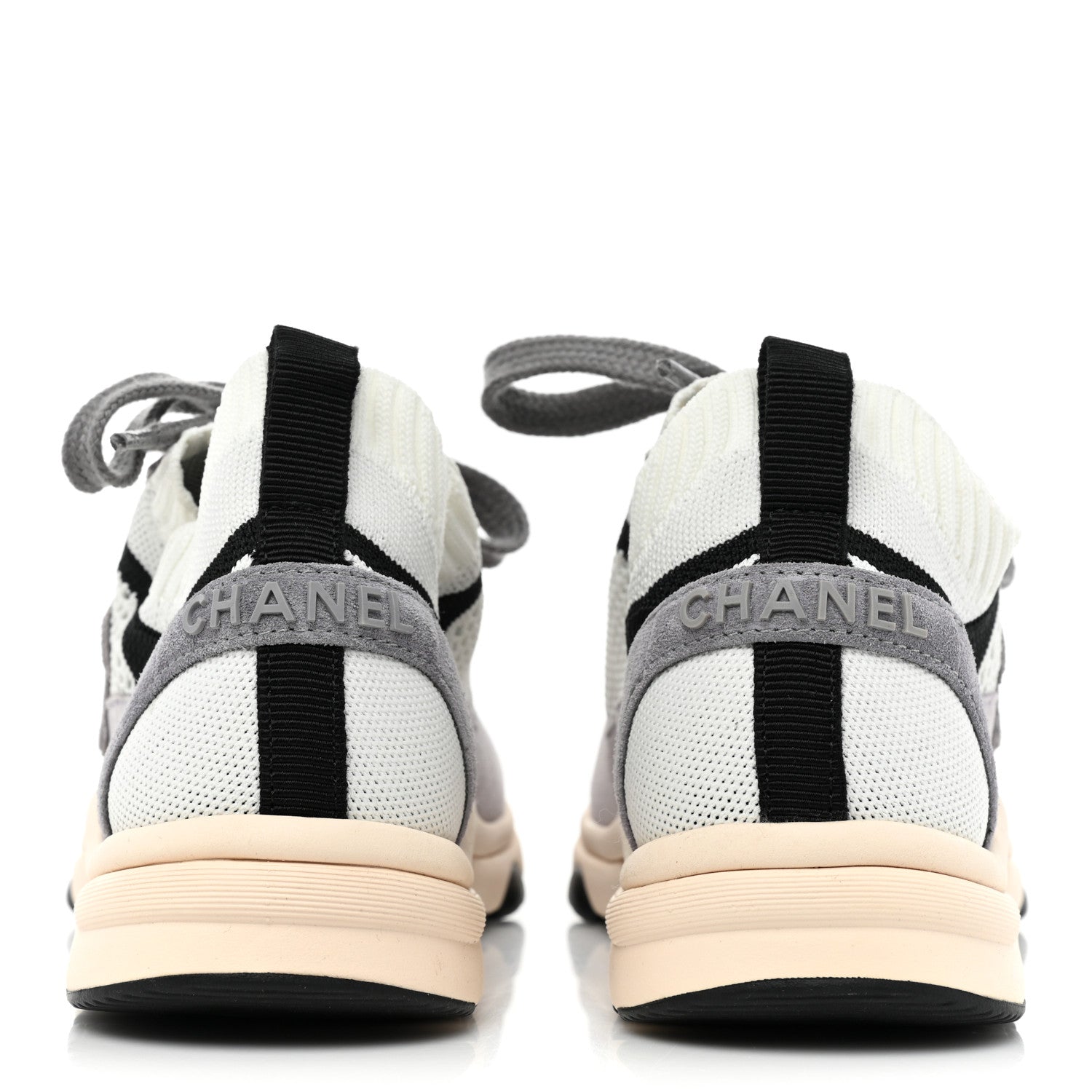 Chanel Mesh Suede Fabric Womens CC Sneakers 36.5 White Black Purple Dark Purple 4 of 10