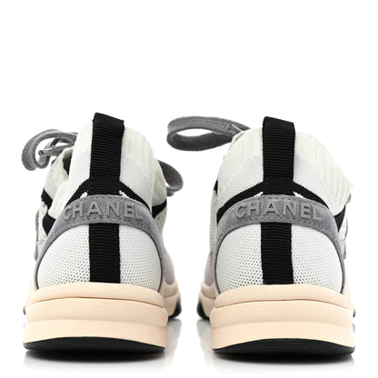 Chanel Mesh Suede Fabric Womens CC Sneakers 36.5 White Black Purple Dark Purple 4 of 10