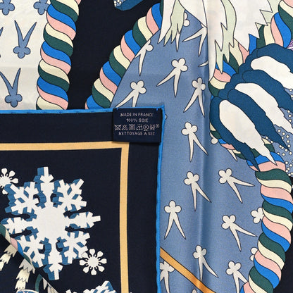 Hermes Silk Le Sacre Des Saisons Scarf 90 Bleu Noir Ciel Rose 3 of 5
