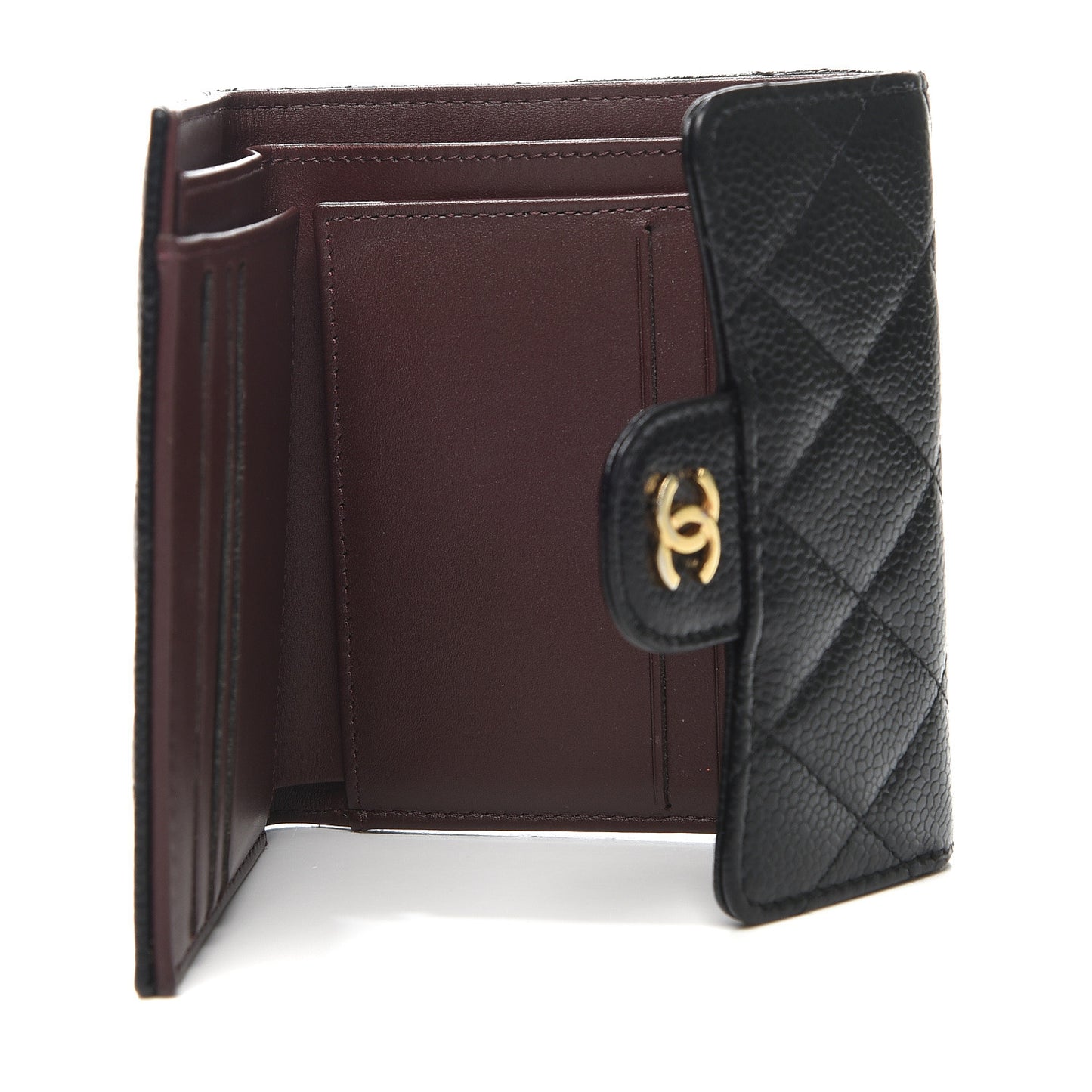 Caviar Quilted Compact Flap Wallet Black