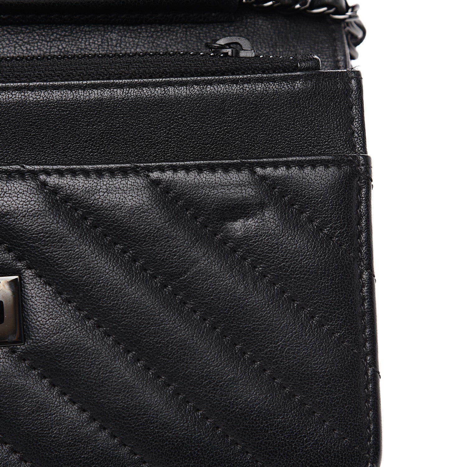 Chanel Sheepskin Chevron Reissue Wallet On Chain WOC So Black 9 of 14