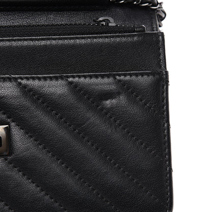 Chanel Sheepskin Chevron Reissue Wallet On Chain WOC So Black 9 of 14