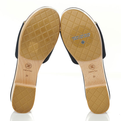 Chanel Grosgrain Camellia CC Sandal Mules 39 Black 5 of 7