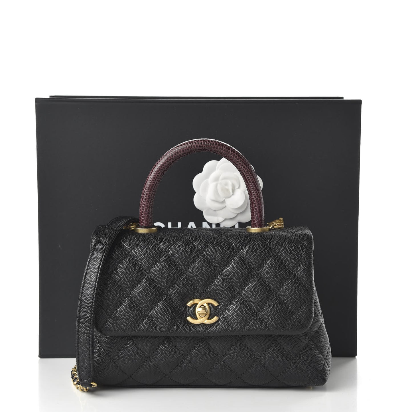 Caviar Lizard Quilted Mini Coco Handle Flap Black