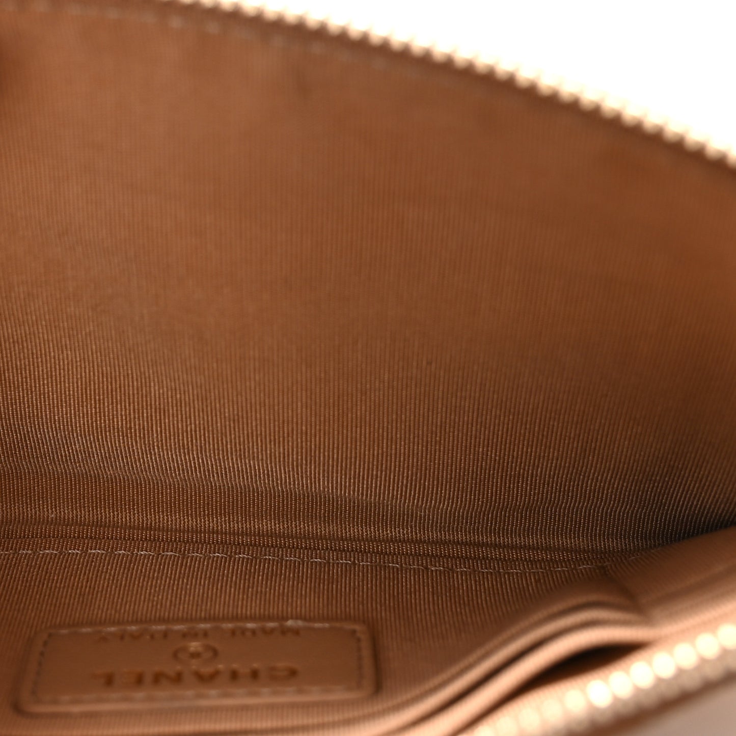 Lambskin Quilted Classic Zip Boy Pouch Beige