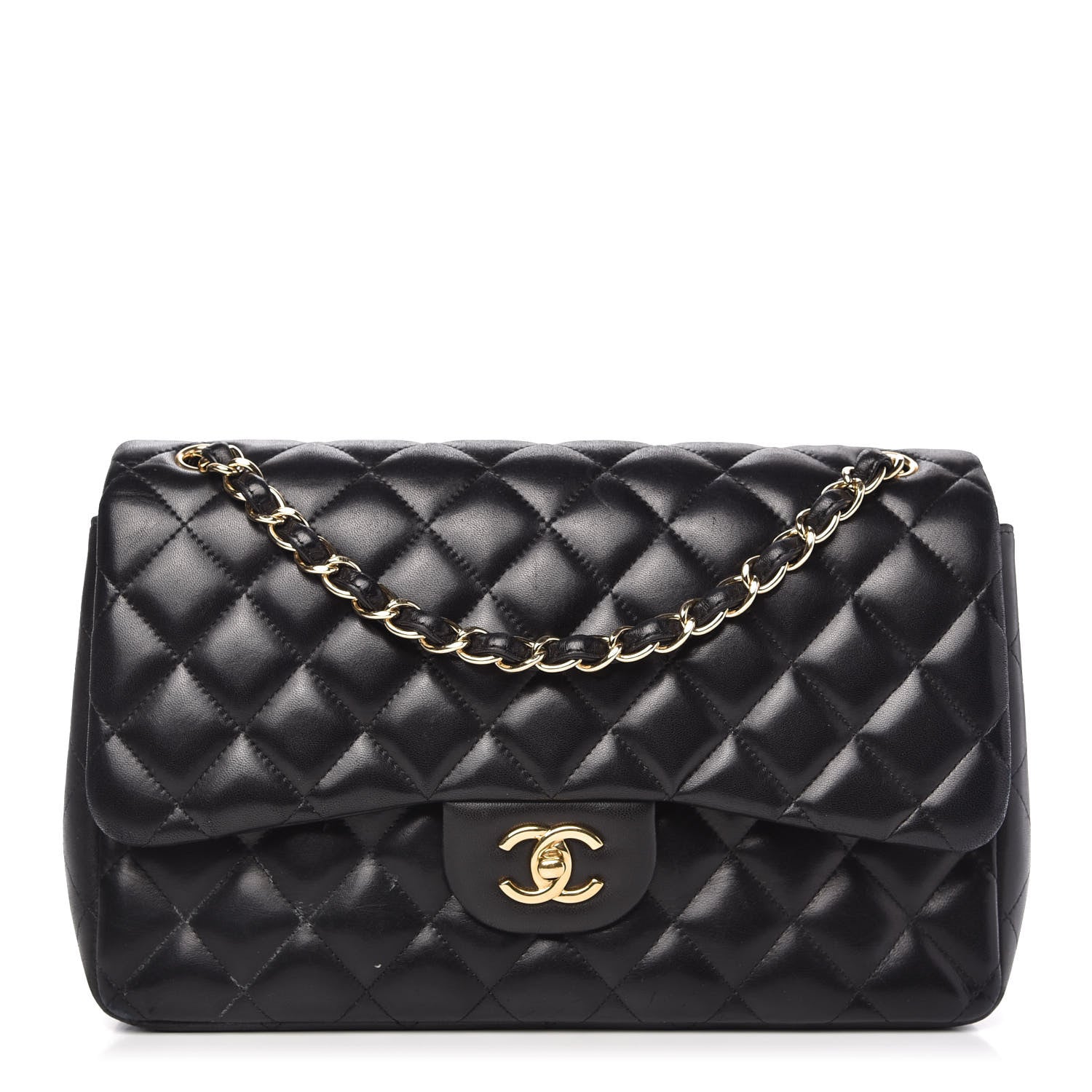 Chanel Lambskin Quilted Jumbo Double Flap Black 1 of 11