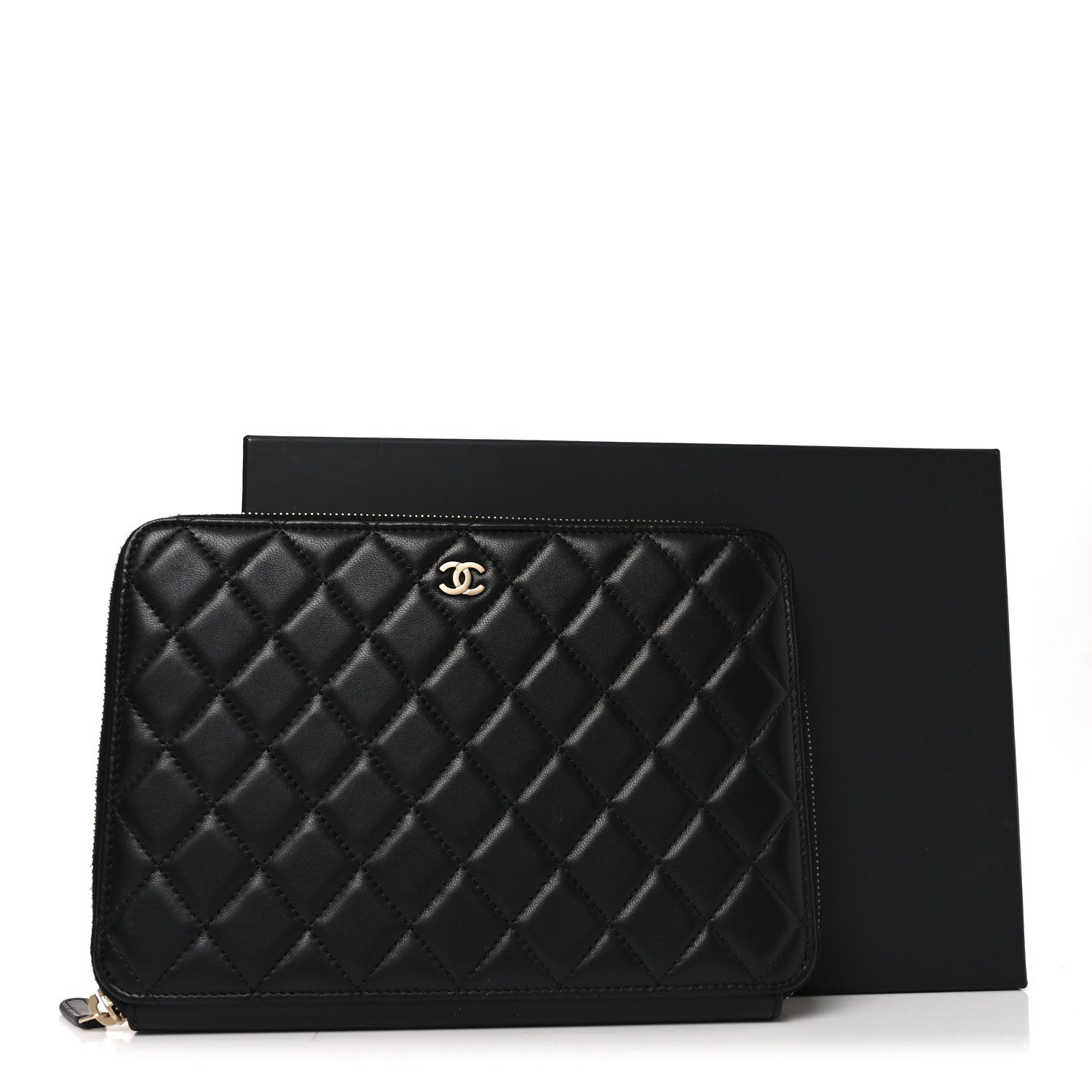 Chanel Lambskin Quilted Large Zip Around Organizer Wallet Black 9 of 9
