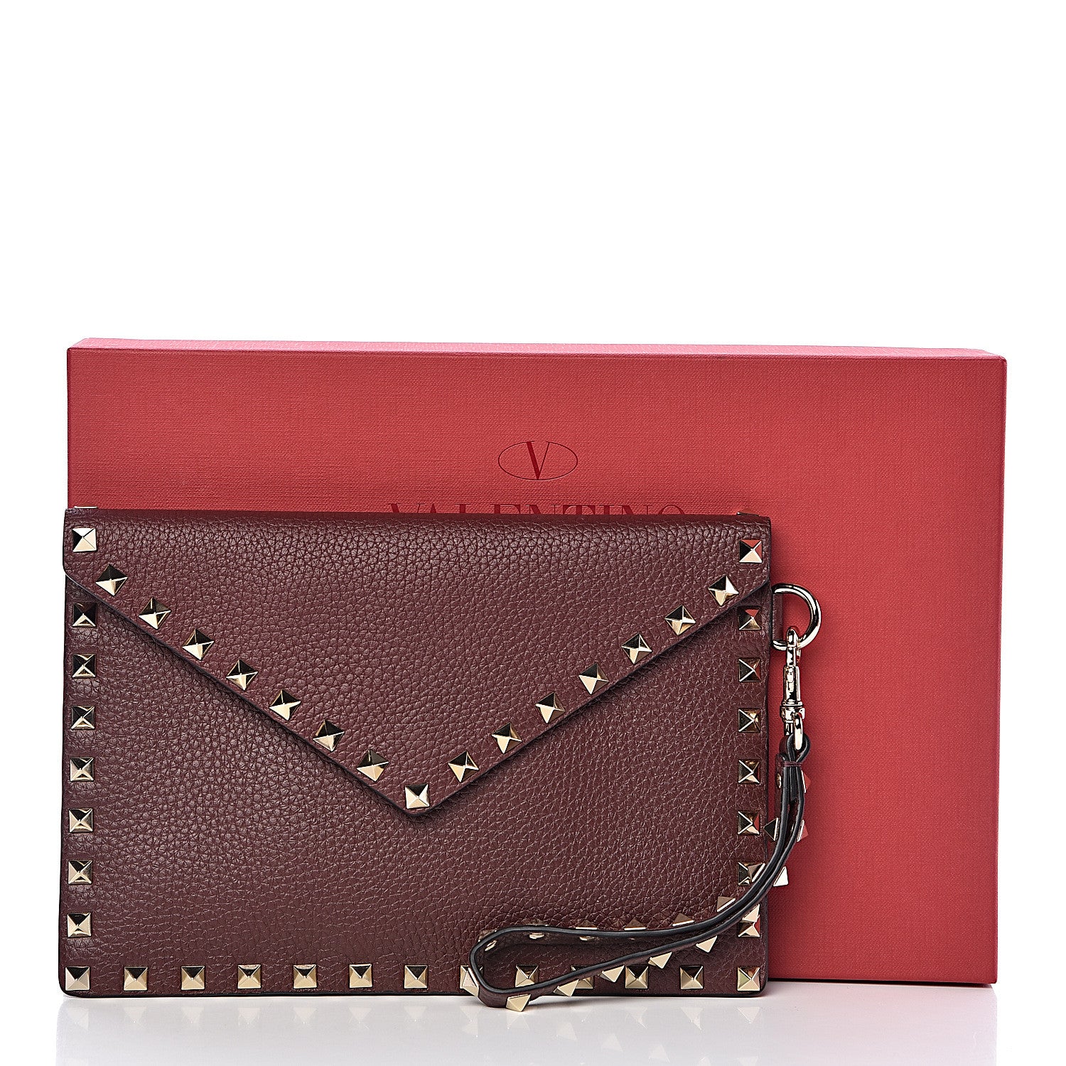 Valentino Garavani Pebbled Calfskin Medium Rockstud Envelope Flat Wristlet Pouch Rubin 8 of 8