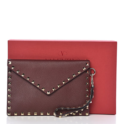 Valentino Garavani Pebbled Calfskin Medium Rockstud Envelope Flat Wristlet Pouch Rubin 8 of 8