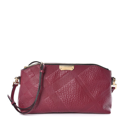 Burberry Signature Grain Calfskin Check Embossed Small Chichester Crossbody Clutch Bag Dark Plum 1 of 9
