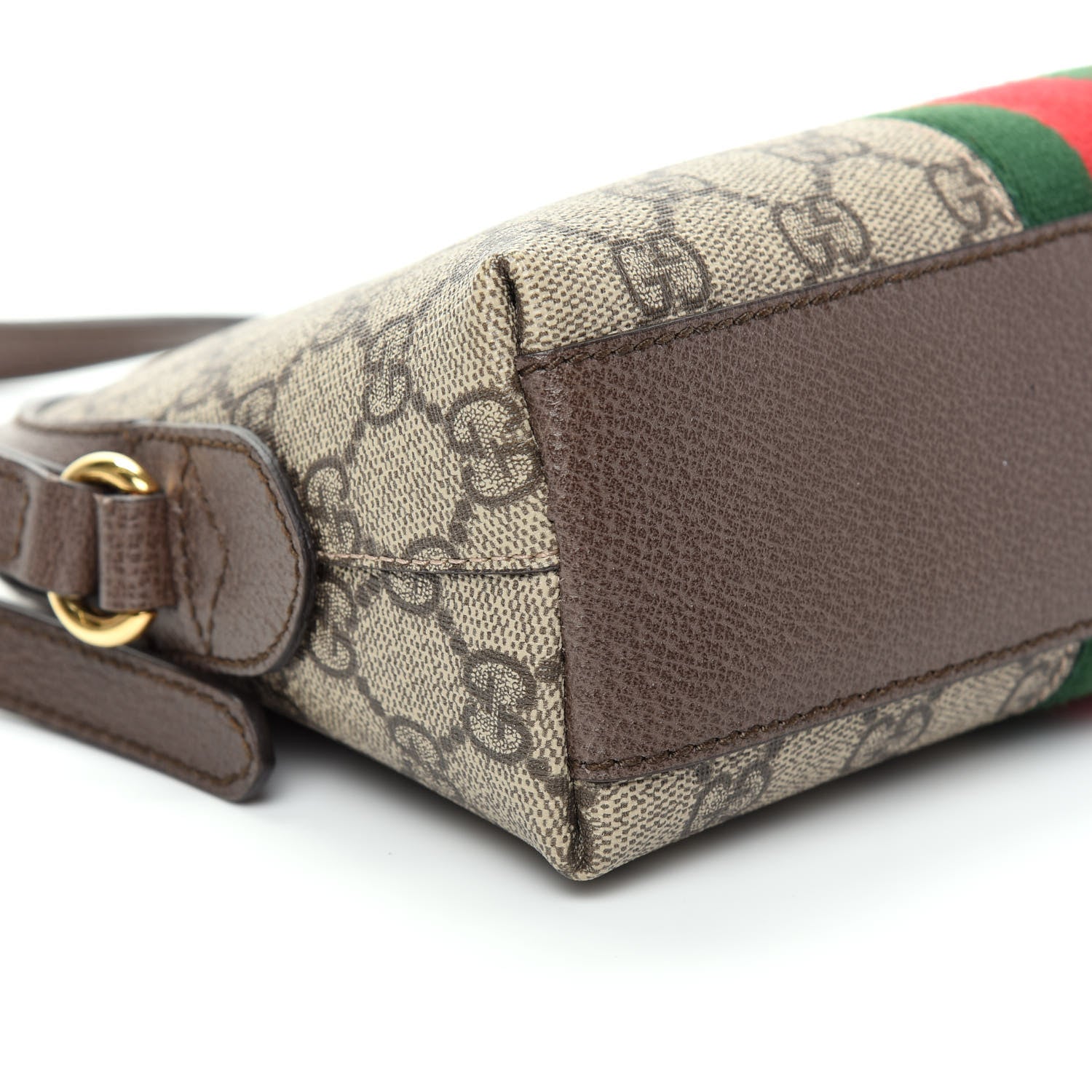 Gucci GG Supreme Monogram Textured Dollar Calfskin Web Small Ophidia Dome Shoulder Bag Beige Ebony New Acero 6 of 9