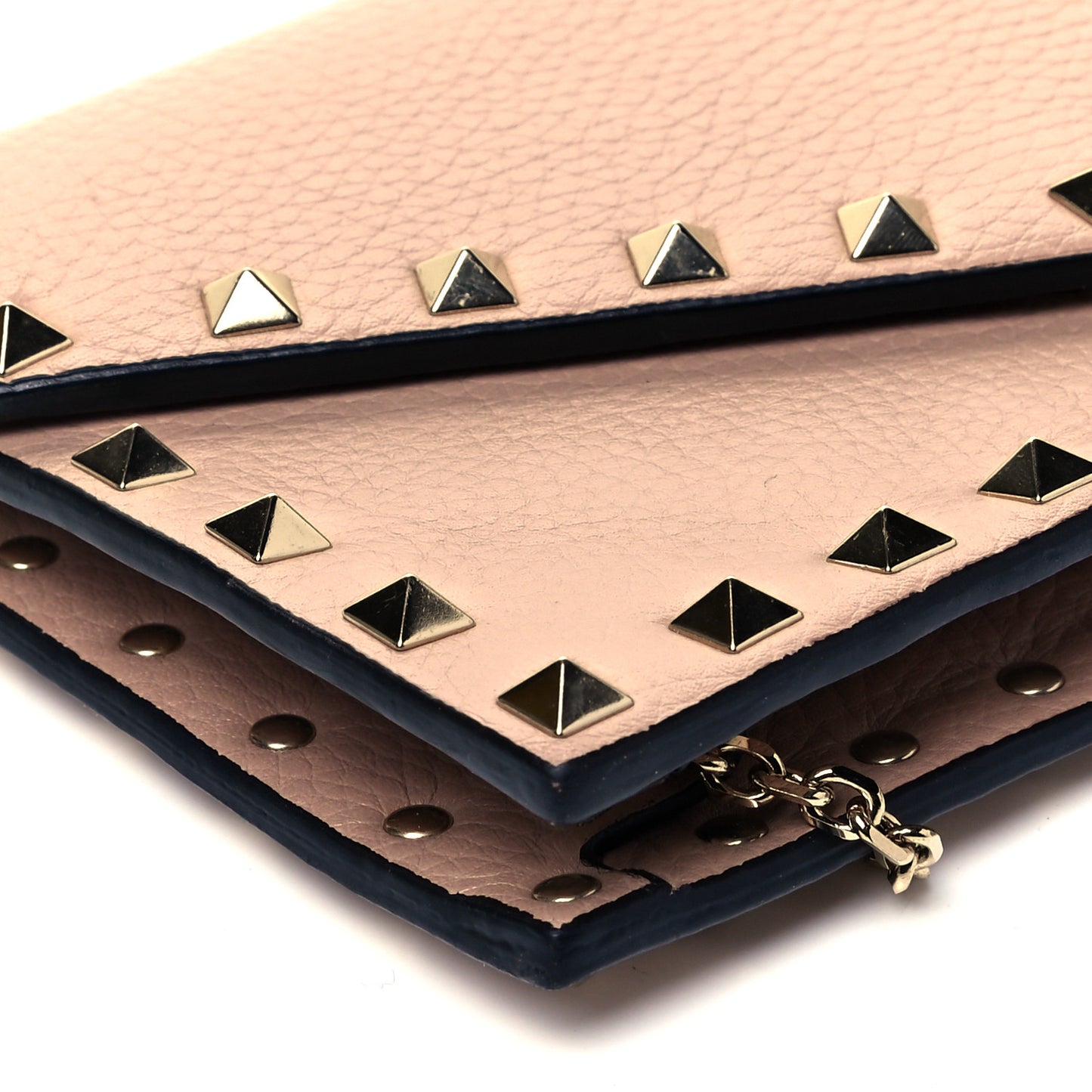 Pebbled Calfskin Rockstud Envelope Wallet on Chain Poudre