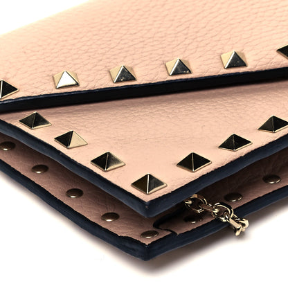 Valentino Garavani Pebbled Calfskin Rockstud Envelope Wallet on Chain Poudre 7 of 8