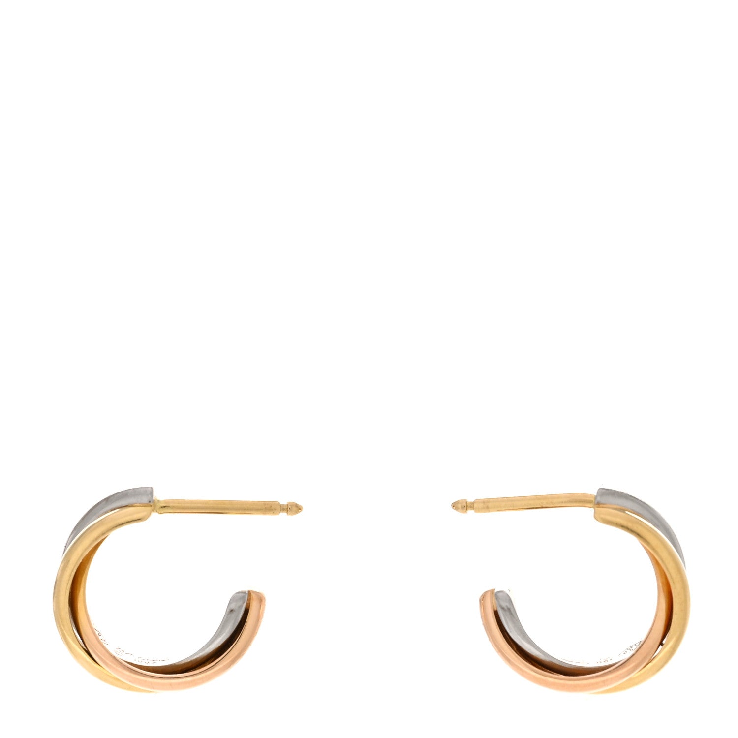 Cartier 18K Pink Yellow White Gold Small Trinity Hoop Earrings 3 of 4