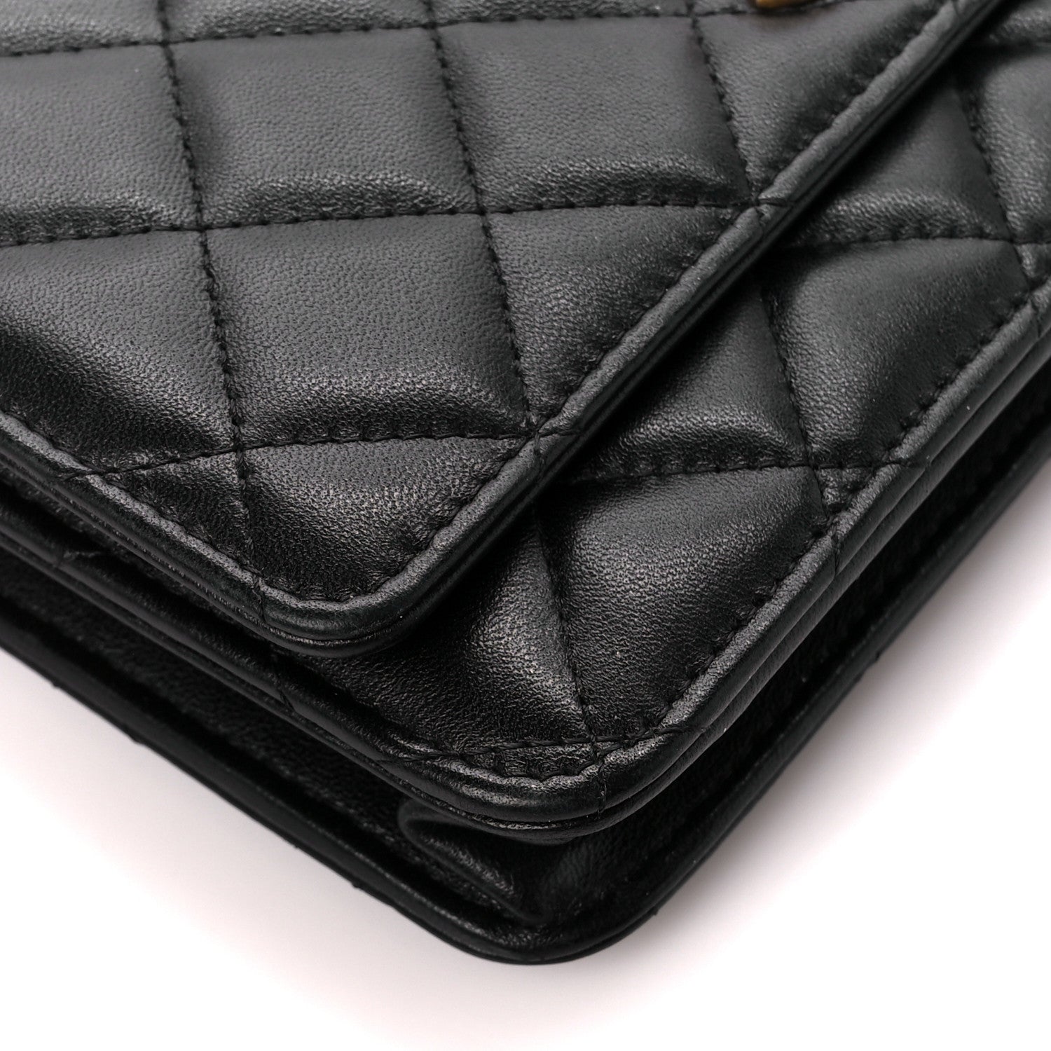 Chanel Lambskin Quilted CC Pearl Crush Wallet on Chain WOC Black 12 of 13