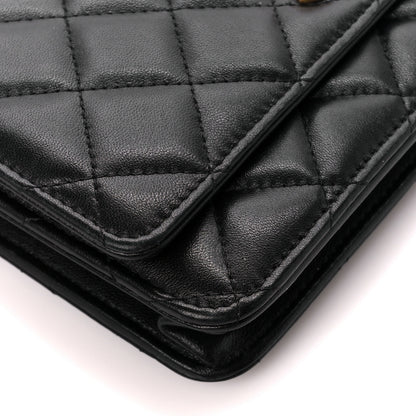 Chanel Lambskin Quilted CC Pearl Crush Wallet on Chain WOC Black 12 of 13