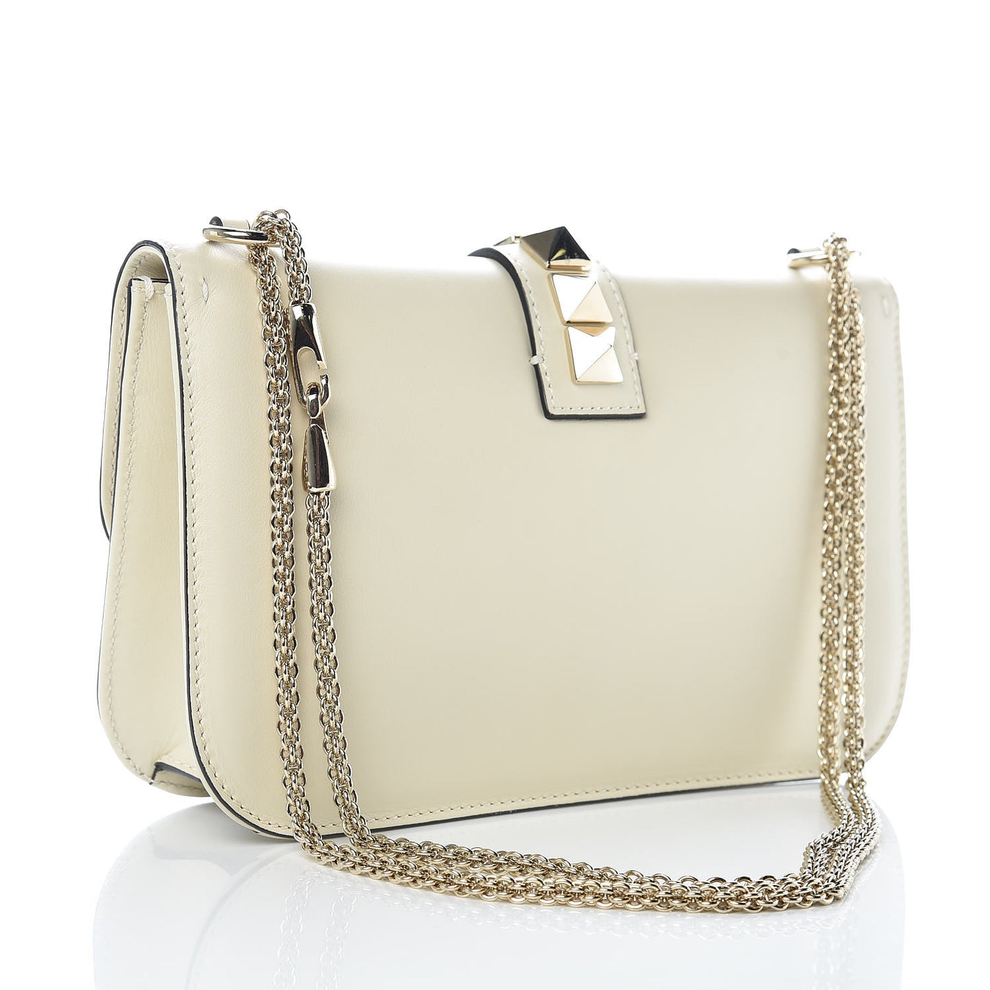 Vitello Medium Glam Lock Rockstud Flap Light Ivory