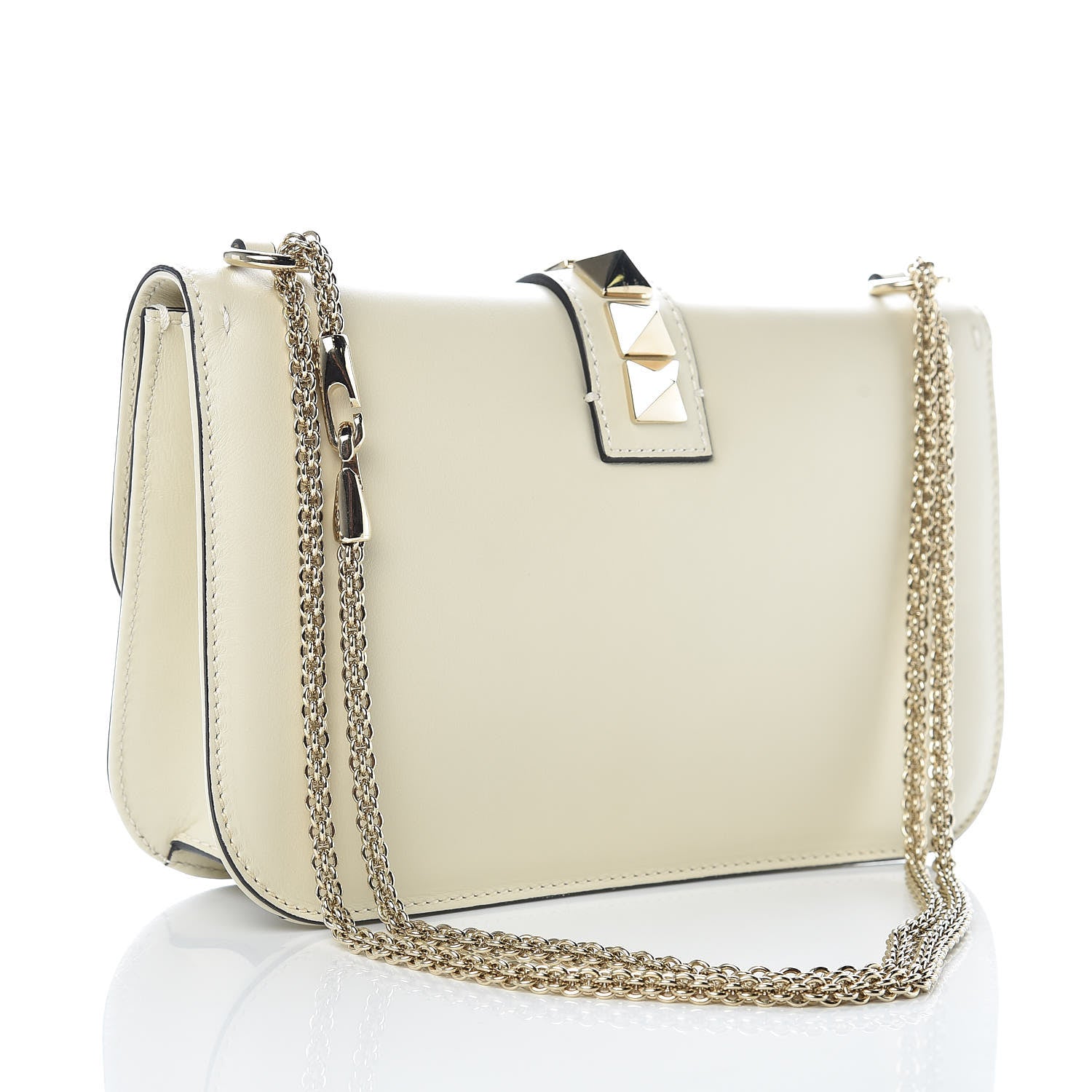 Valentino Garavani Vitello Medium Glam Lock Rockstud Flap Light Ivory 3 of 8