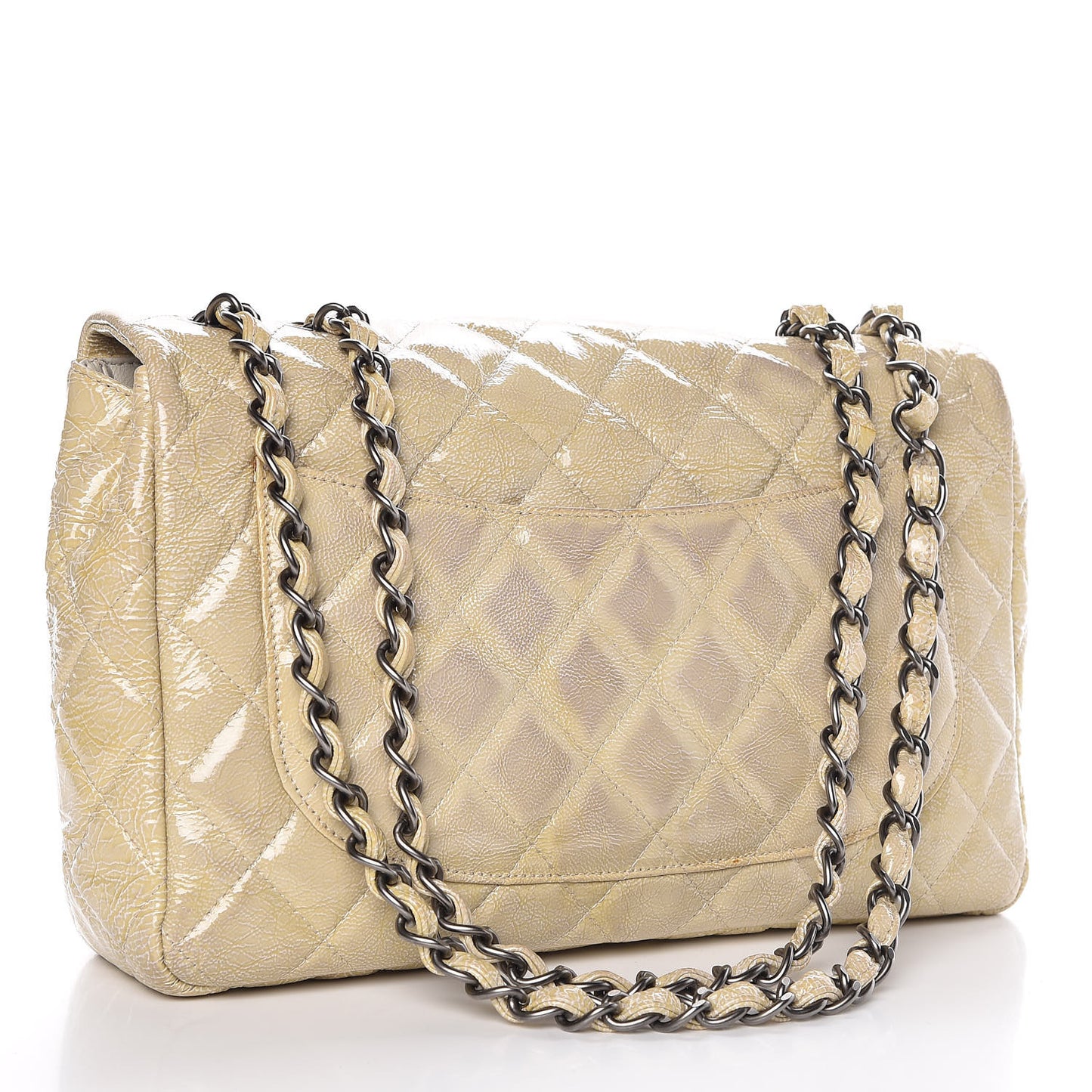 Crinkled Patent Quilted Jumbo Single Flap Light Beige