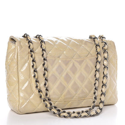 Chanel Crinkled Patent Quilted Jumbo Single Flap Light Beige 3 of 14