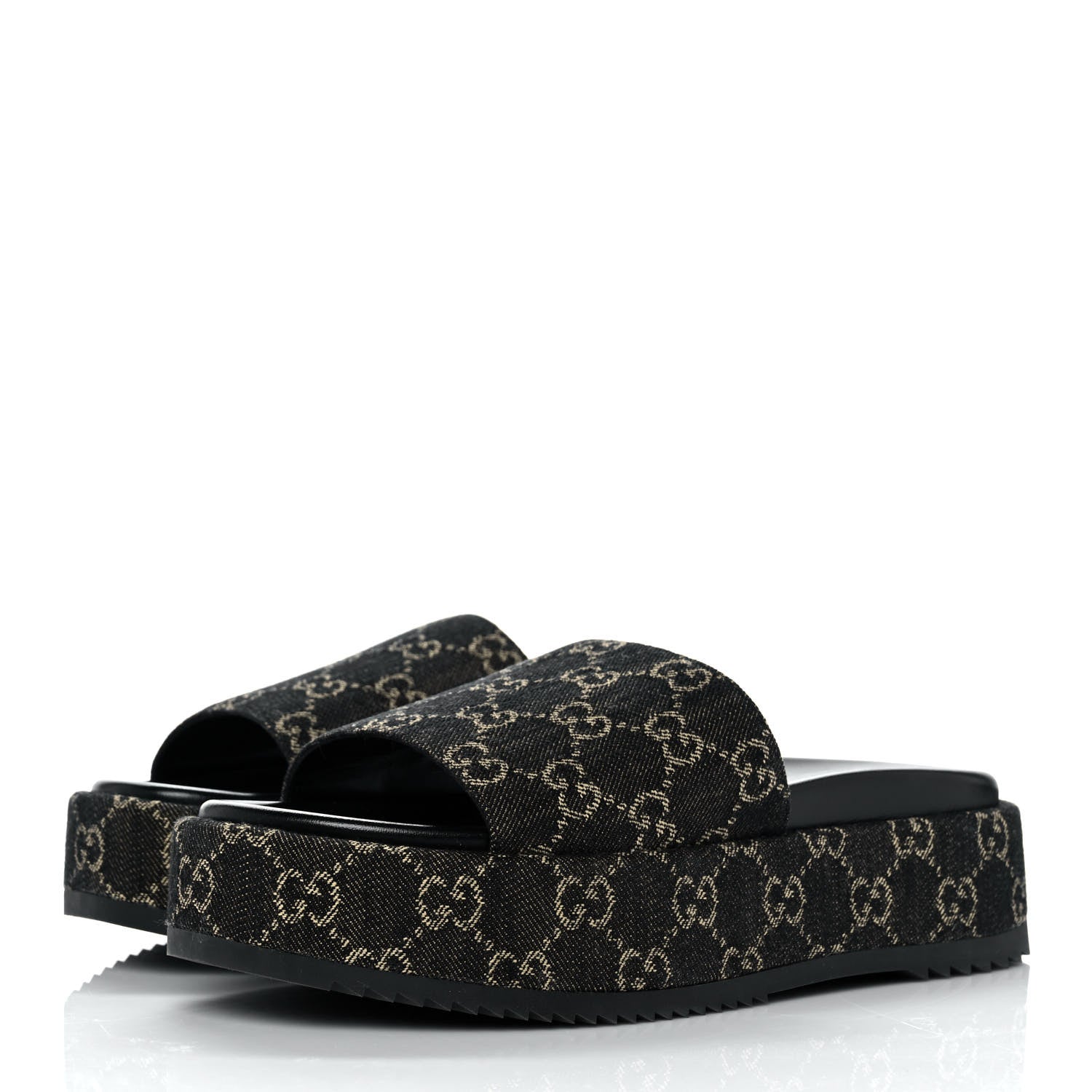 Gucci Jacquard Black Denim GG Monogram Angelina Platform 55mm Slide Sandals 40.5 Black Ivory 3 of 9