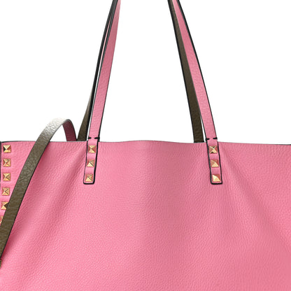 Valentino Garavani Grained Calfskin Medium Rockstud Reversible Tote Army Green Pink 10 of 16