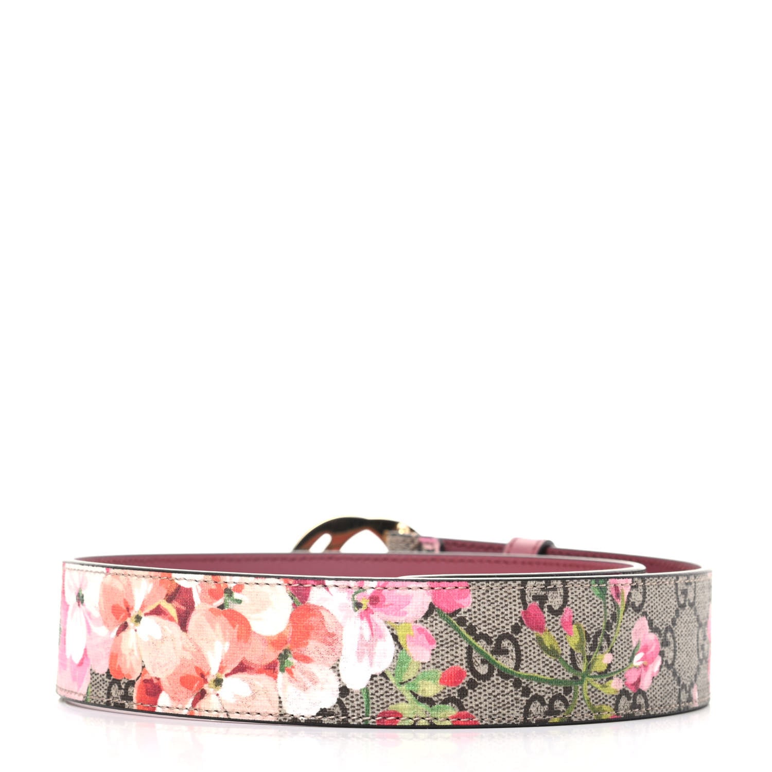 Gucci GG Supreme Monogram Blooms Moon Calfskin Interlocking G 37mm Belt 70 28 Beige Ebony Multicolor Dry Rose 2 of 5