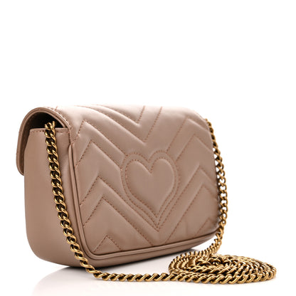 Gucci Calfskin Matelasse Super Mini GG Marmont Shoulder Bag Porcelain Rose 3 of 11