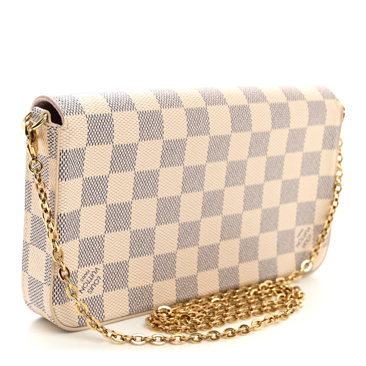 Damier Azur Pochette Felicie Chain Wallet Rose Ballerine
